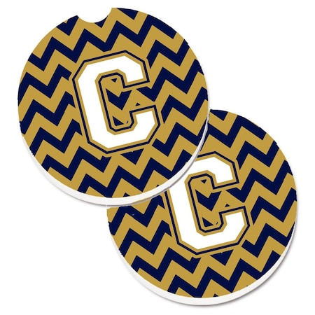 Carolines Treasures Letter C Chevron Navy Blue and Gold Set of 2 Cup Holder Car Coaster CJ1057-CCARC